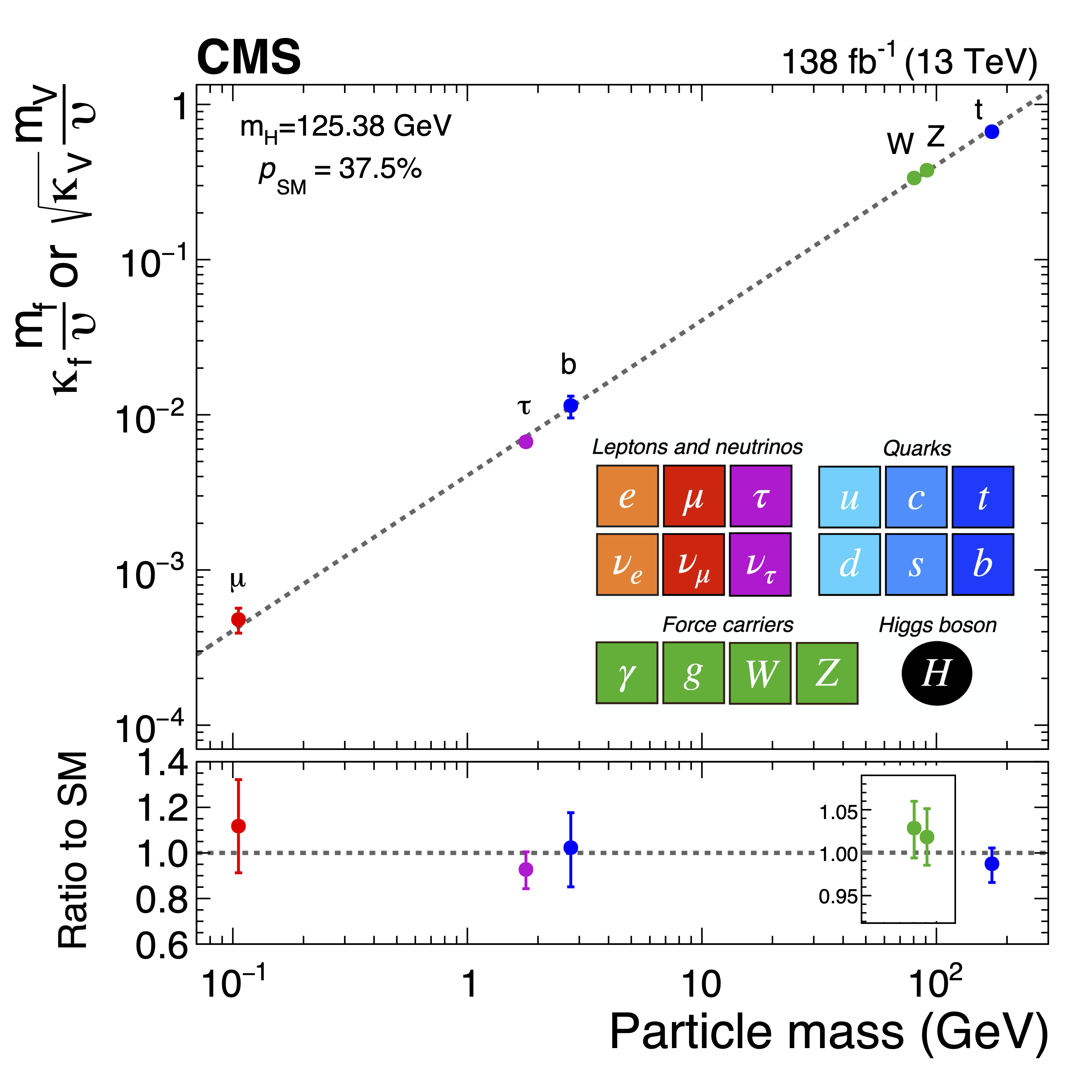 Measured Yukawa Coupling Vs Particle Mass